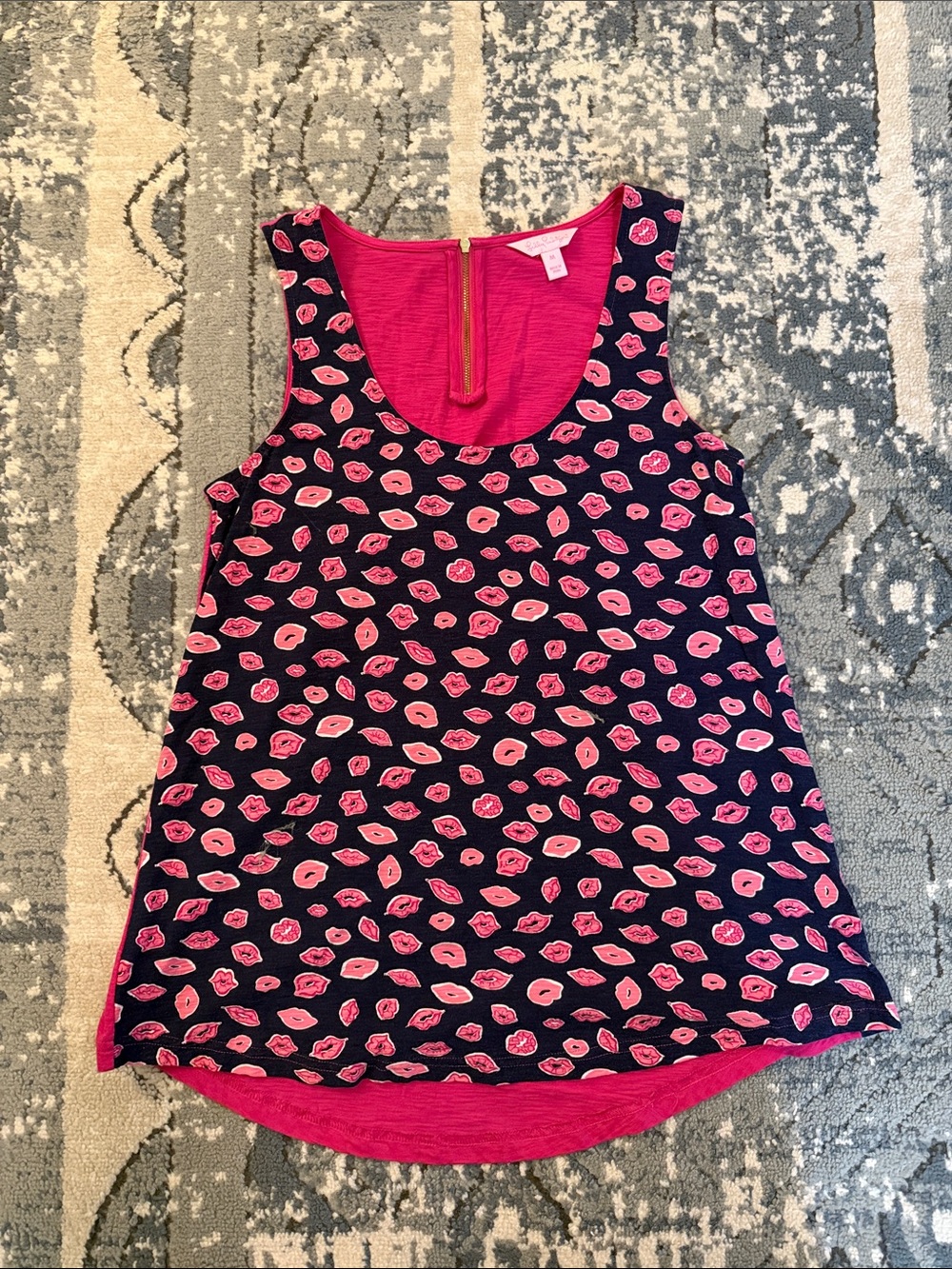 Lilly Pulitzer Navy Tank with Pink Lip Print